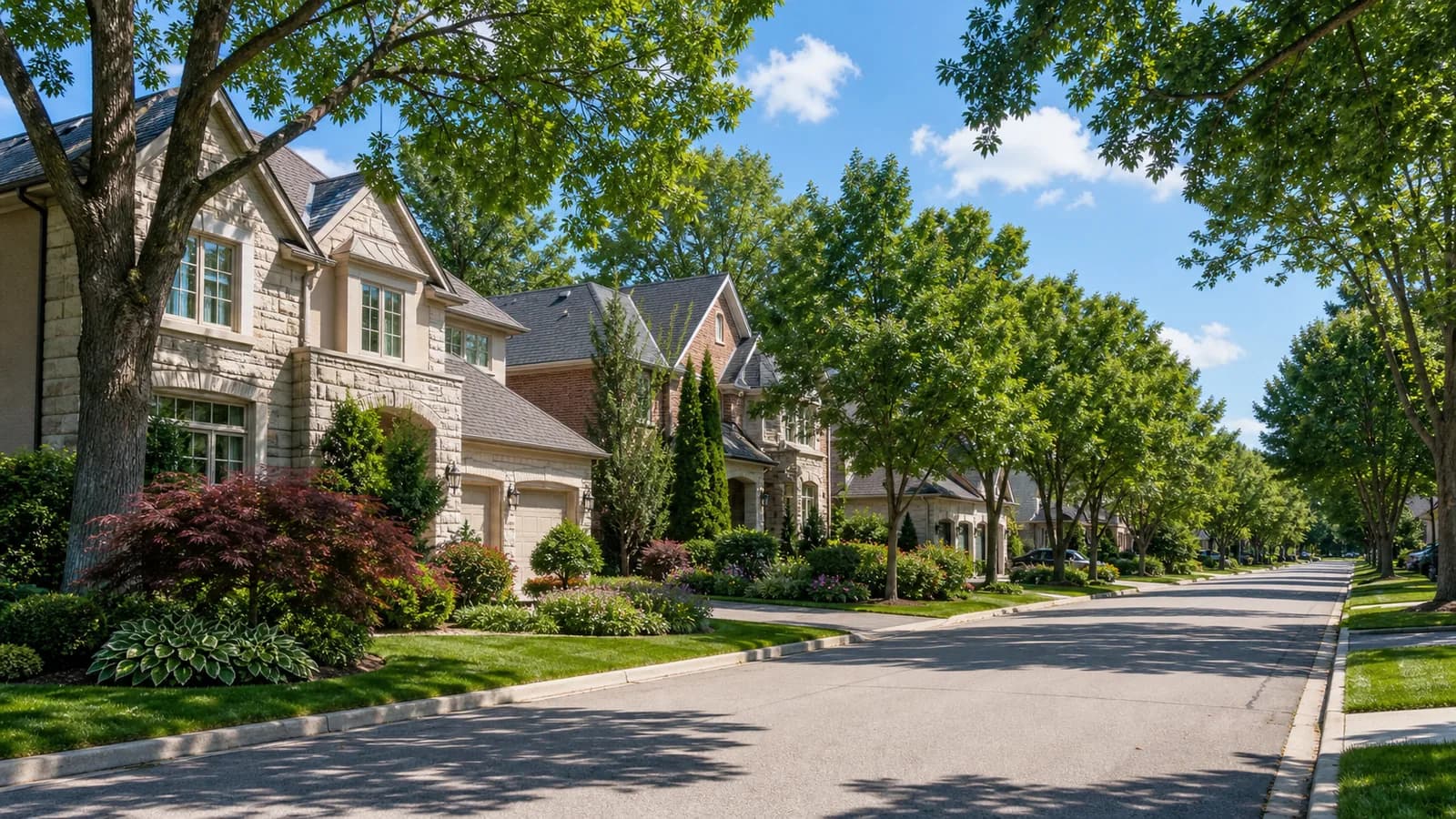 Mature tree-lined street of detached homes in Glen Abbey, Oakville