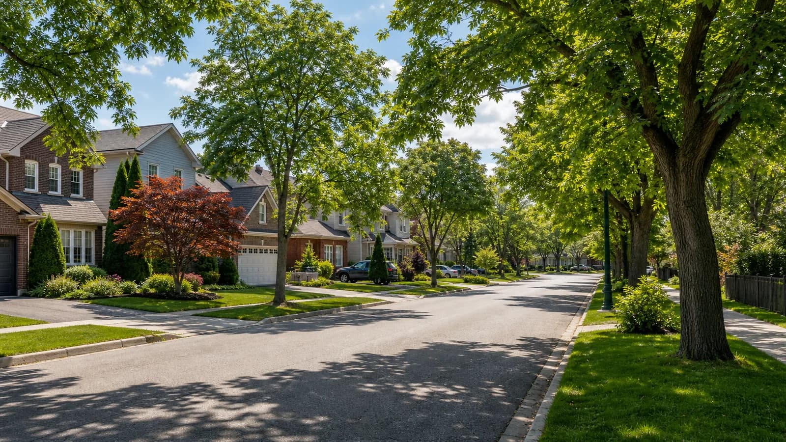 Detached homes on a tree-lined street in Meadowvale, Mississauga